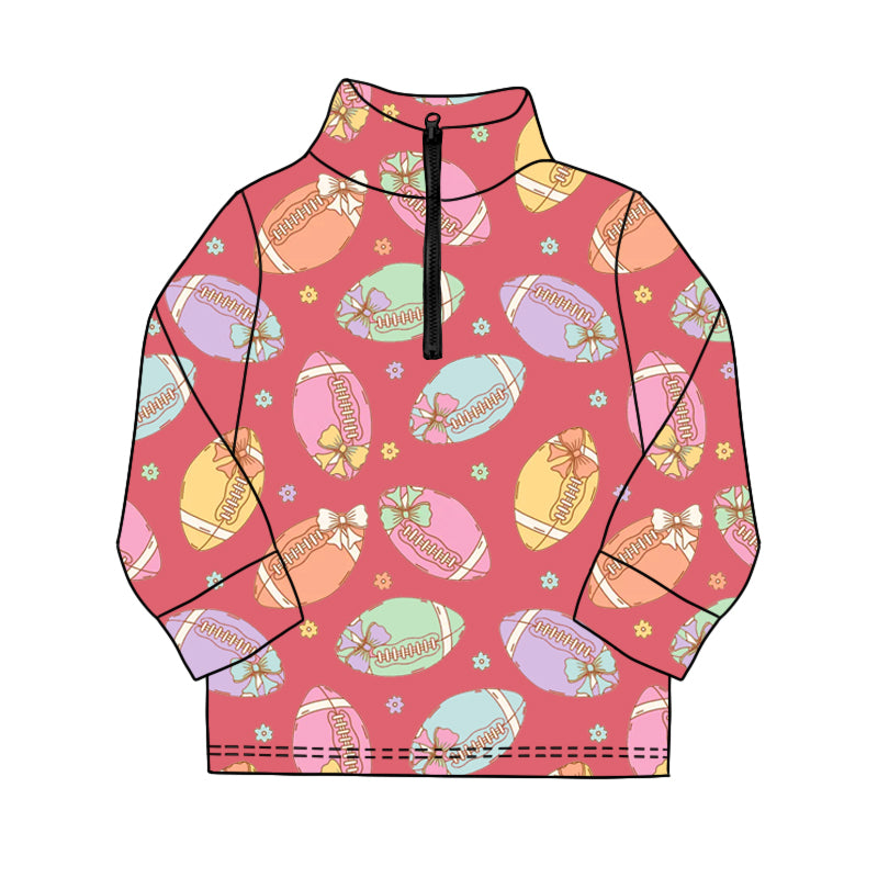 Long sleeves football bow floral women zipper hoodie