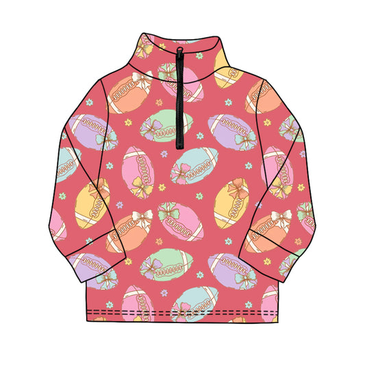 Long sleeves football bow floral women zipper hoodie