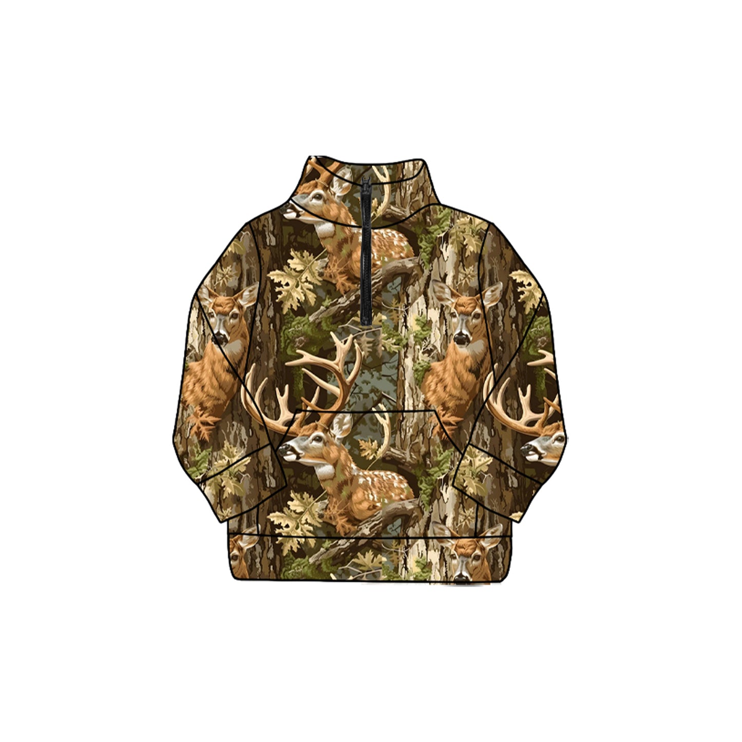 Long sleeves camo deer baby kids zipper pullover