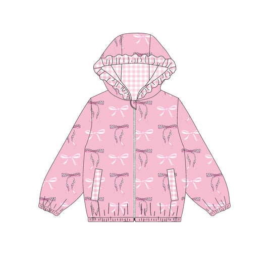 Pink bows plaid ruffle kids girls hooded jacket