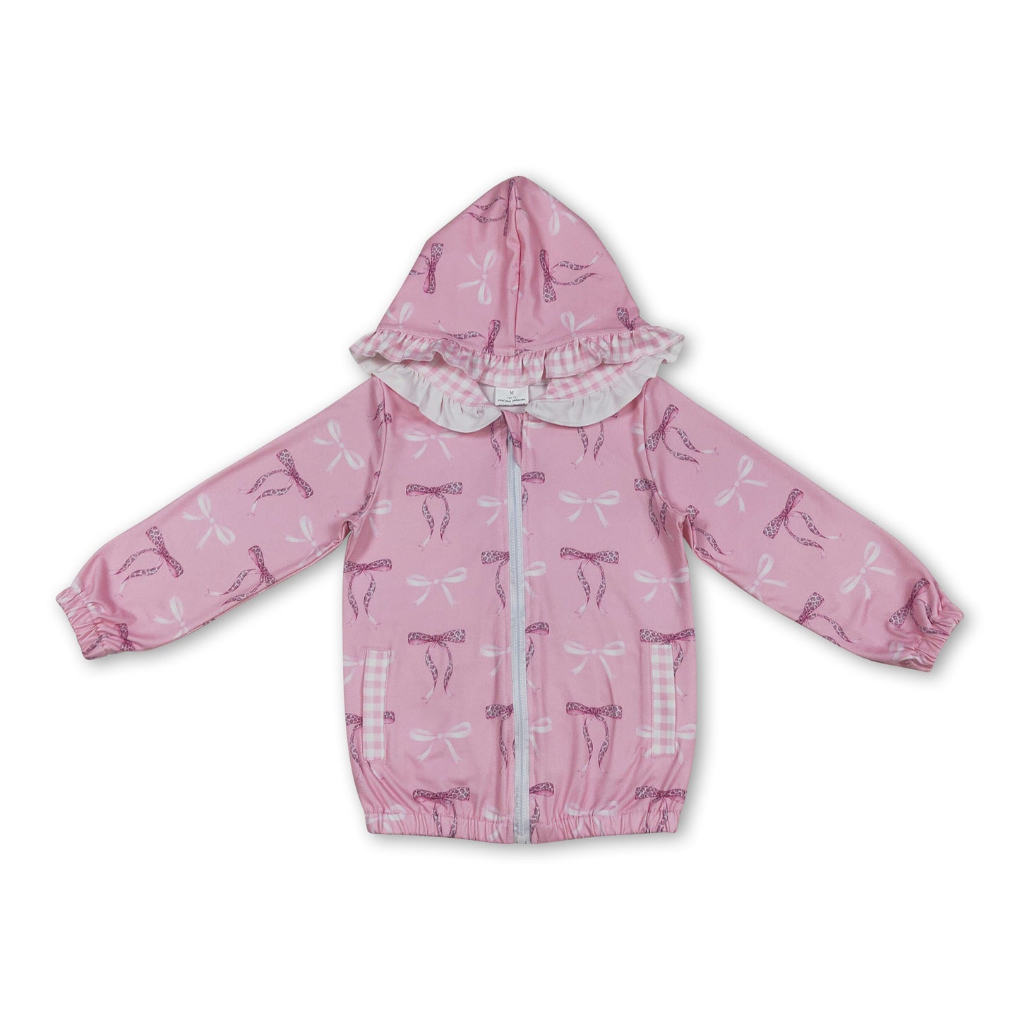 Pink bows plaid ruffle kids girls hooded jacket
