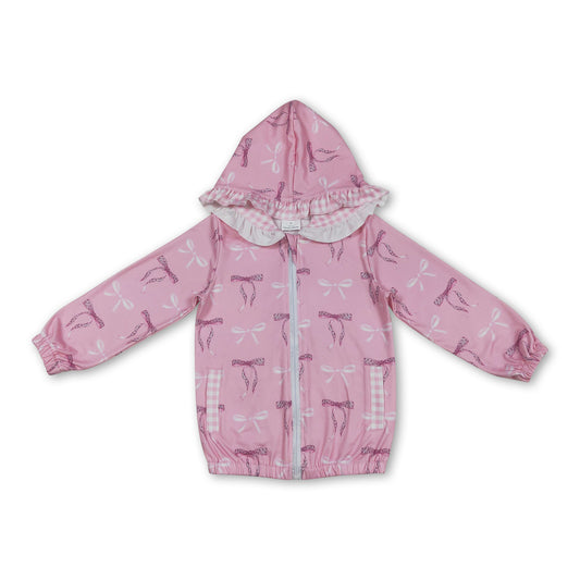 Pink bows plaid ruffle kids girls hooded jacket