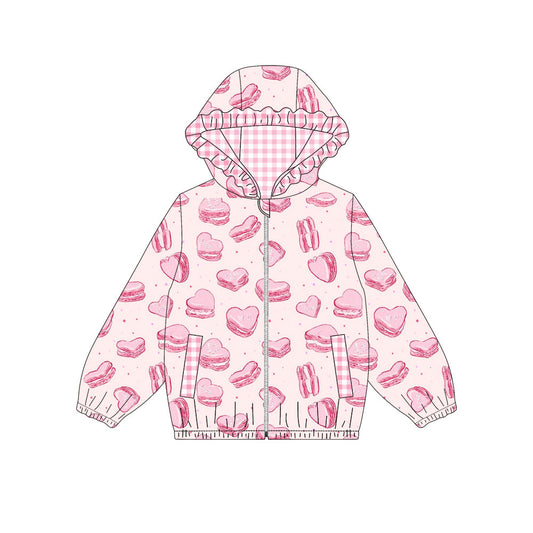 Pink heart plaid ruffle kids girls valentine's hooded jacket