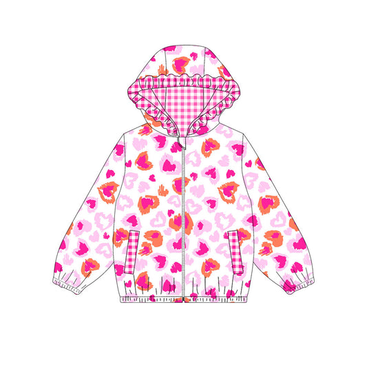Heart plaid ruffle kids girls valentine's hooded jacket