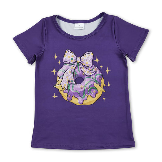 Short sleeves purple bow donut kids girls summer top