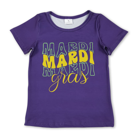 Short sleeves purple mardi gras kids girls summer top