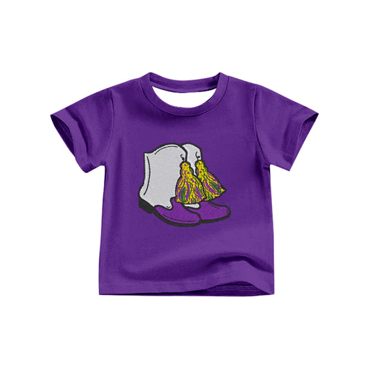 Short sleeves purple western boots kids girls summer top