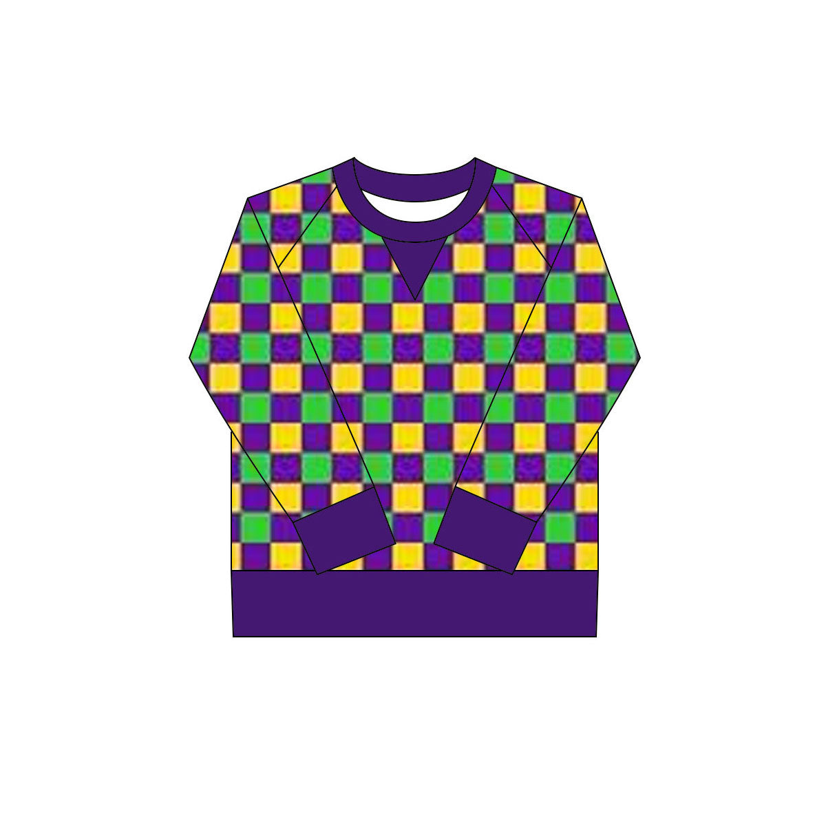 long sleeve purple yellow green plaid kids girls  top