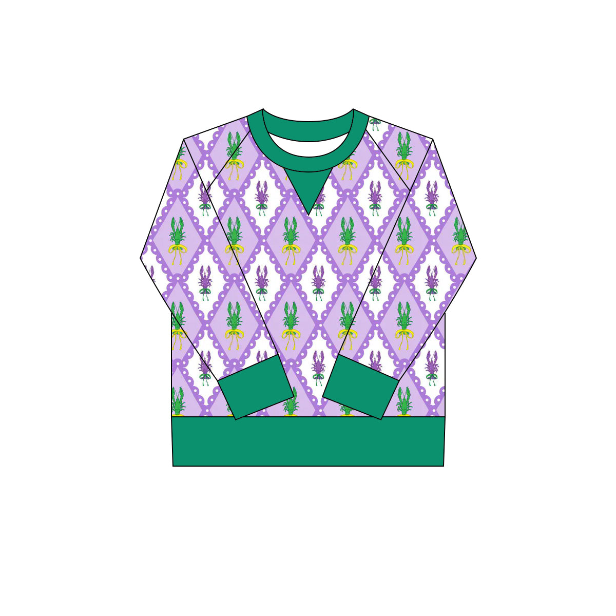 long sleeve purple green yellow pattern kids girls mardi gras yoga top