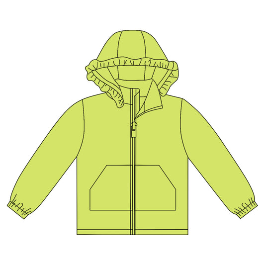 Long sleeves green solid zipper pocket girl hoodie