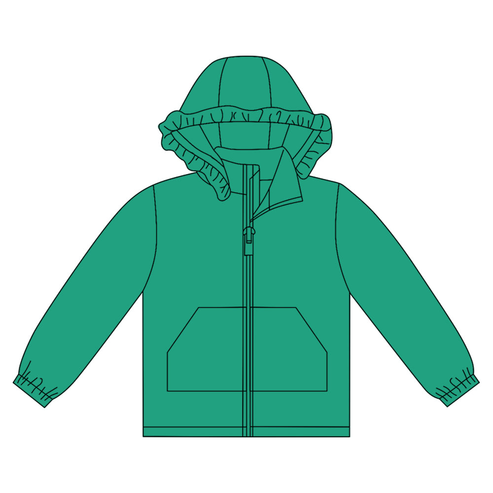 Long sleeves cyan solid zipper pocket girl hoodie