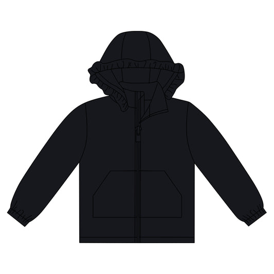 Long sleeves black solid zipper pocket girl hoodie