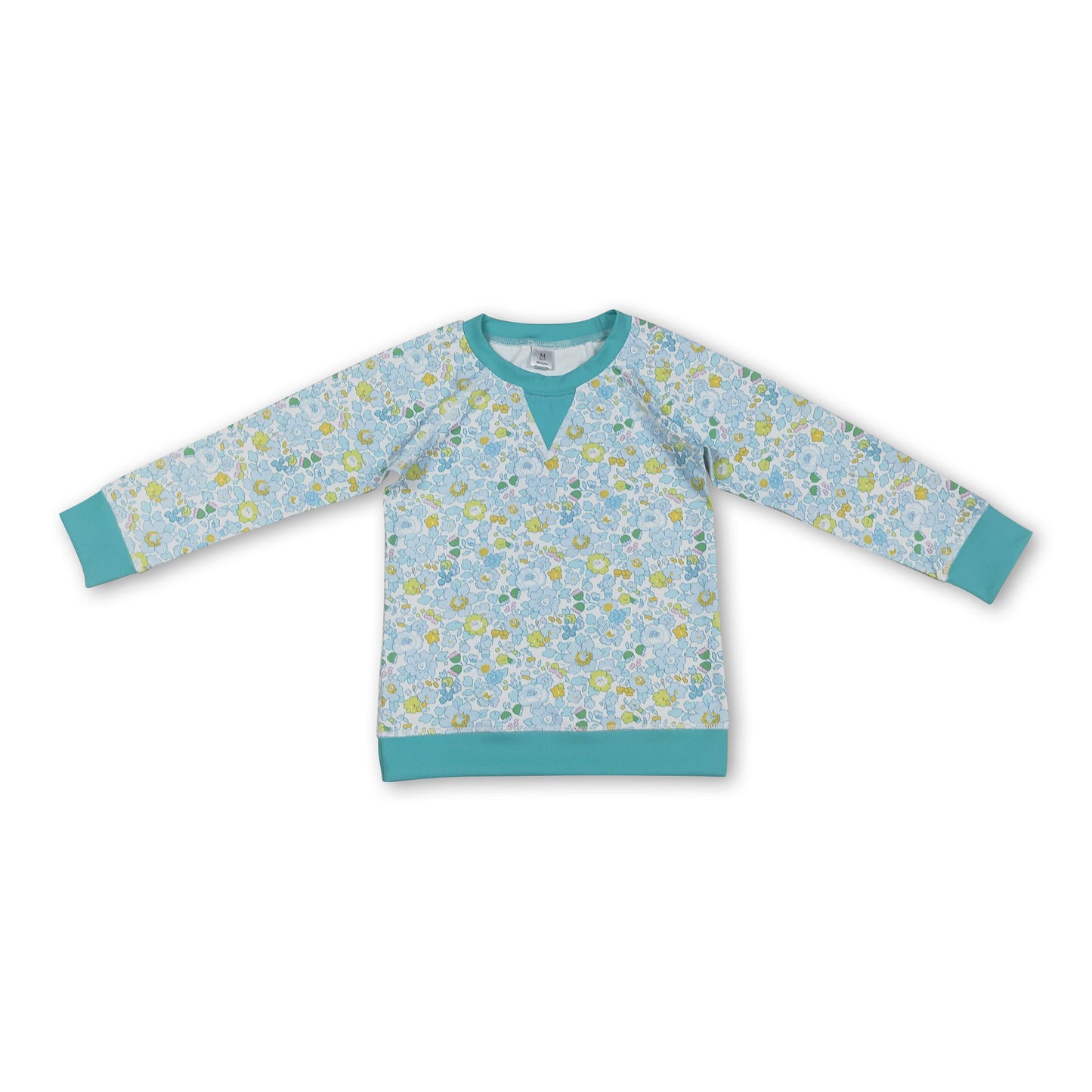 small cyan flowers print yoga girl long sleeve  top
