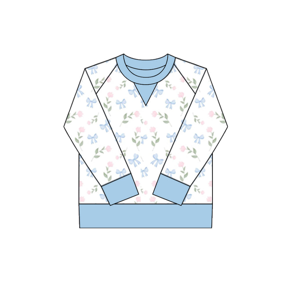 small flowers  print yoga girl long sleeve blue top
