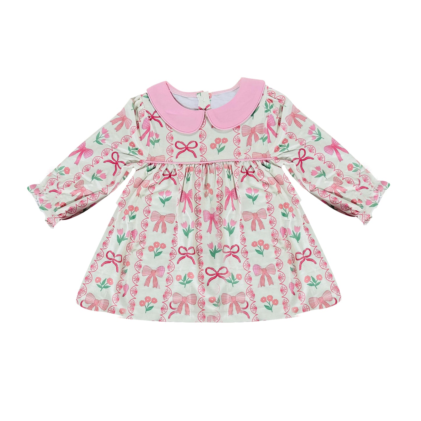 long sleeves pink bows kids girls summer top