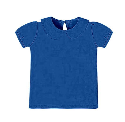 blue solid  print yoga girl top