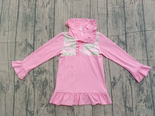 Pink long sleeves ruffle golf plaid baby girls pullover