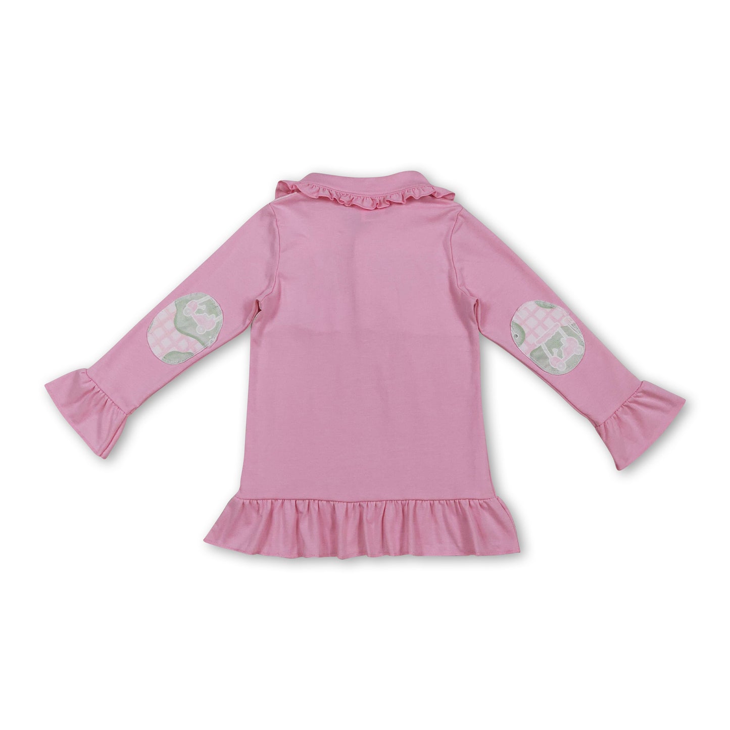 Pink long sleeves ruffle golf plaid baby girls pullover