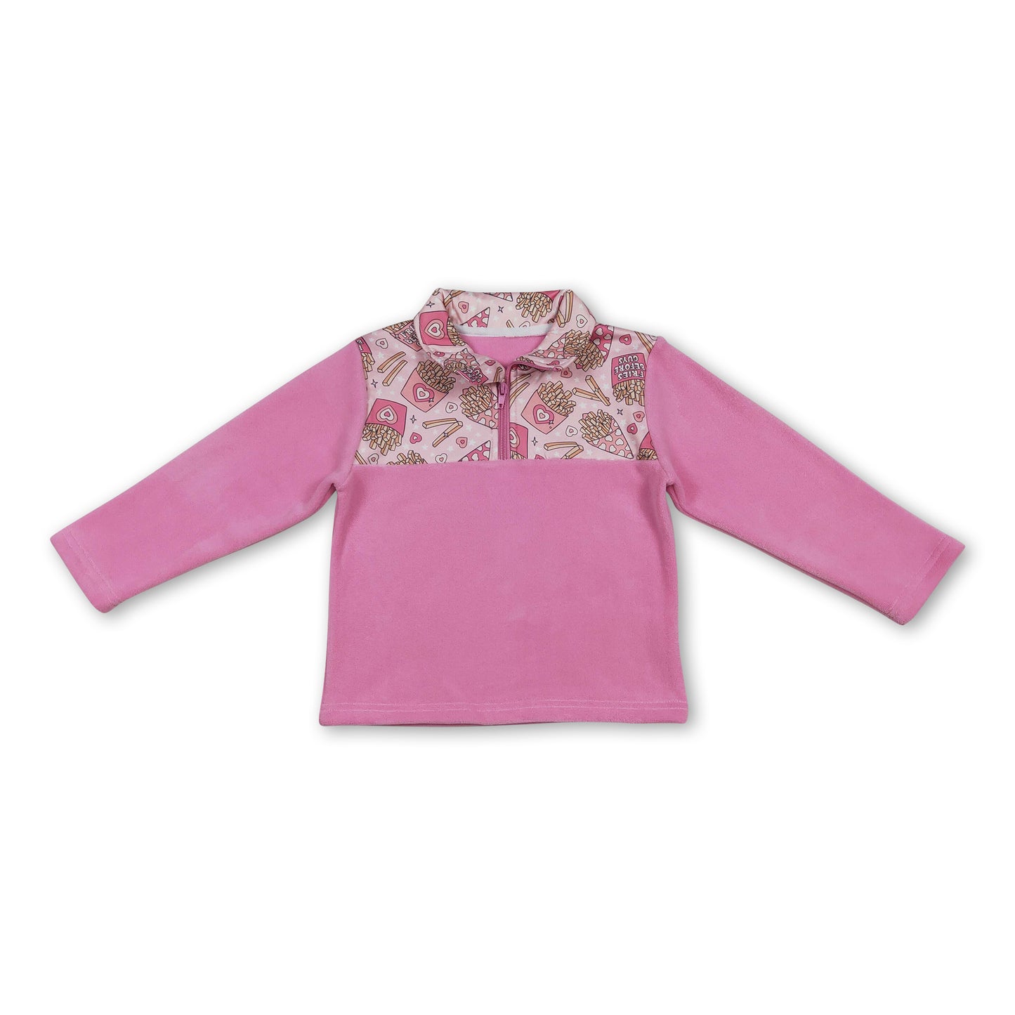 Pink fries long sleeves kids girls Valentine's zipper pullover