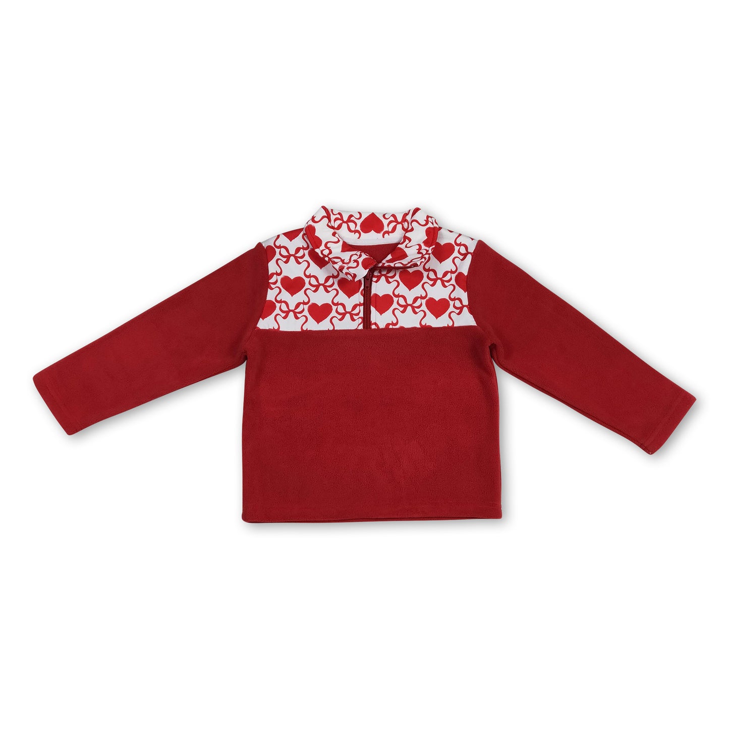 Red heart bow kids girls Valentine's zipper pullover