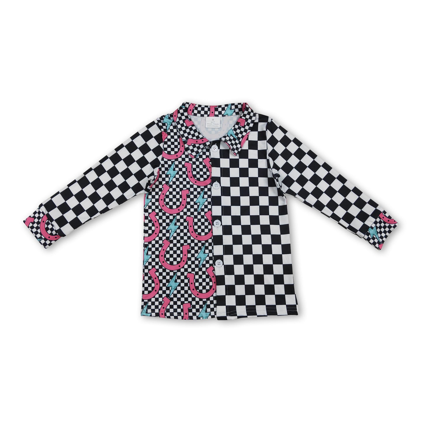 Black plaid thunder western kids button down shirt