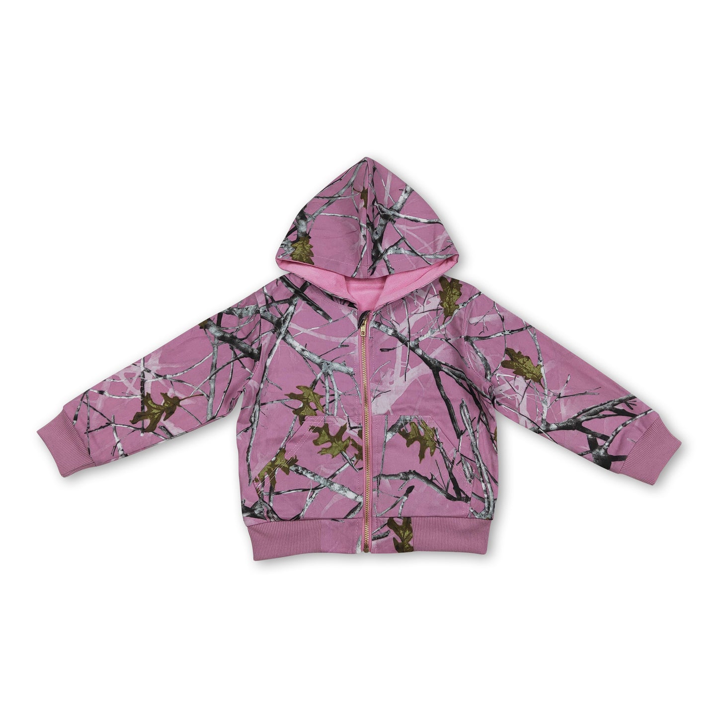 Pink camo long sleeves winter kids girls hooded jacket