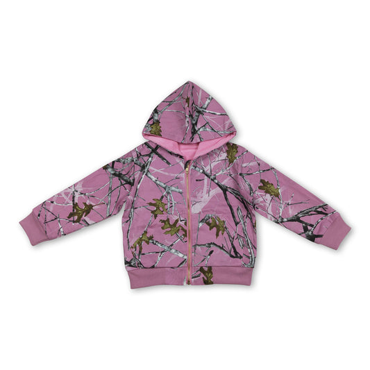 Pink camo long sleeves winter kids girls hooded jacket