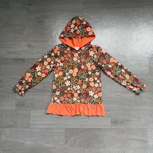 Long sleeves ruffle floral girls fall hoodie