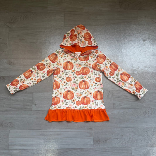 Long sleeves orange ruffle pumpkin girls fall hoodie
