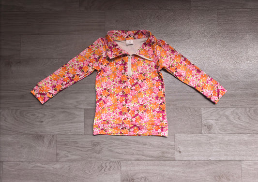 Long sleeves orange pink floral girls fall zipper pullover