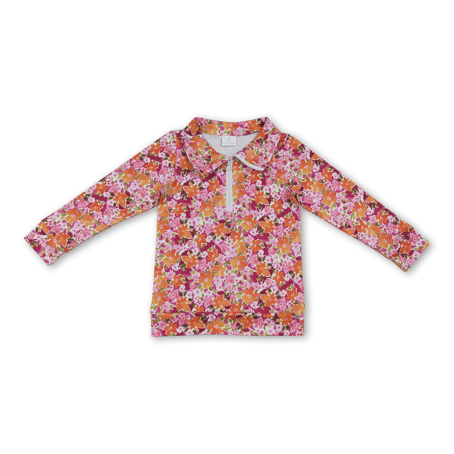 Long sleeves orange pink floral girls fall zipper pullover