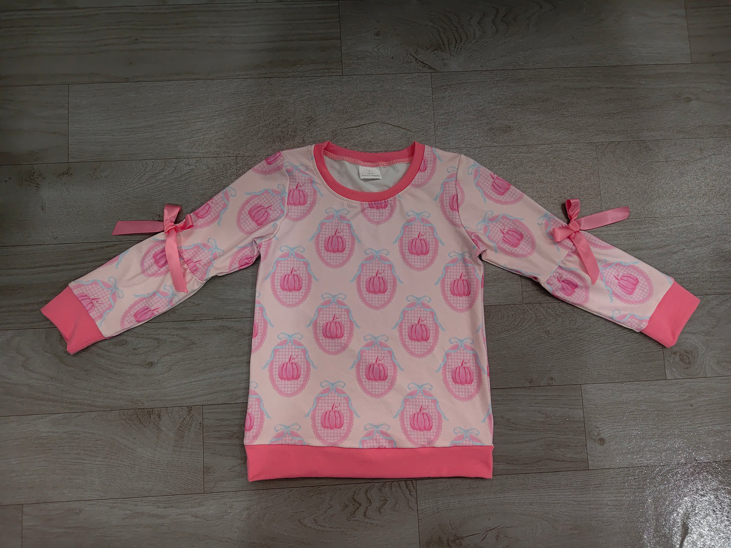 Long sleeves bow pink pumpkin girls fall shirt