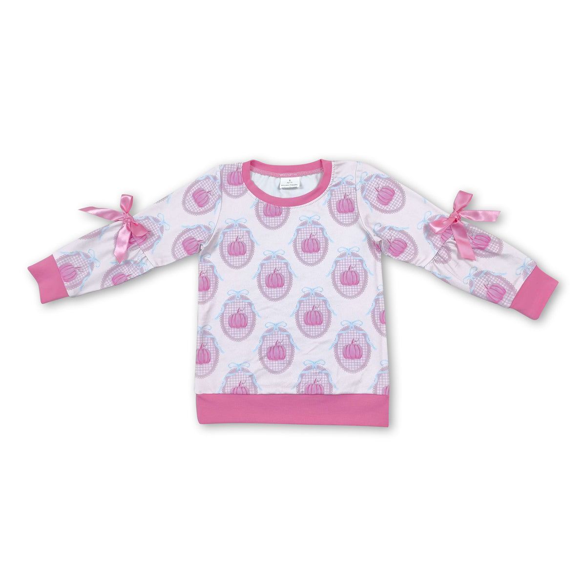 Long sleeves bow pink pumpkin girls fall shirt