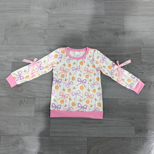 Pink purple bow pumpkin kids girls fall shirt