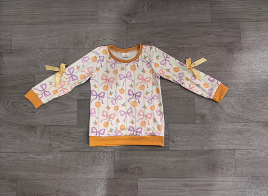 Pink purple bow pumpkin kids girls fall shirt
