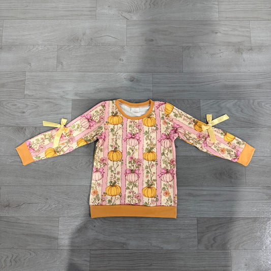 Long sleeves bow pumpkin kids girls fall shirt