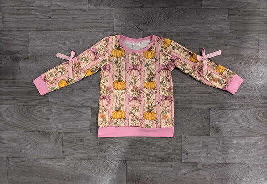 Long sleeves bow pumpkin kids girls fall shirt