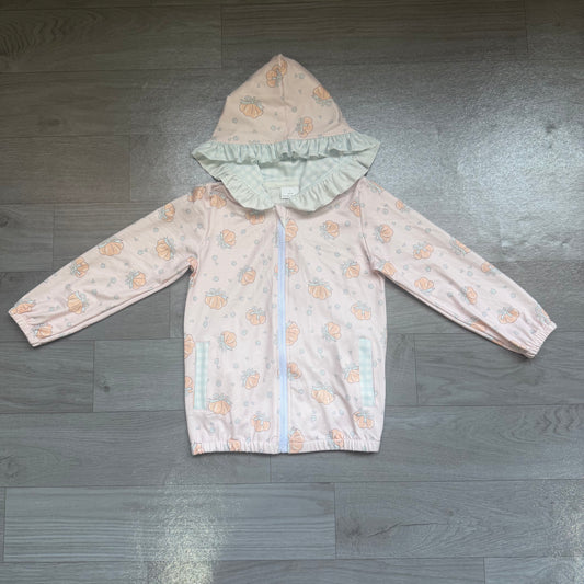 Long sleeves pumpkin bow ruffle girls fall hooded jacket
