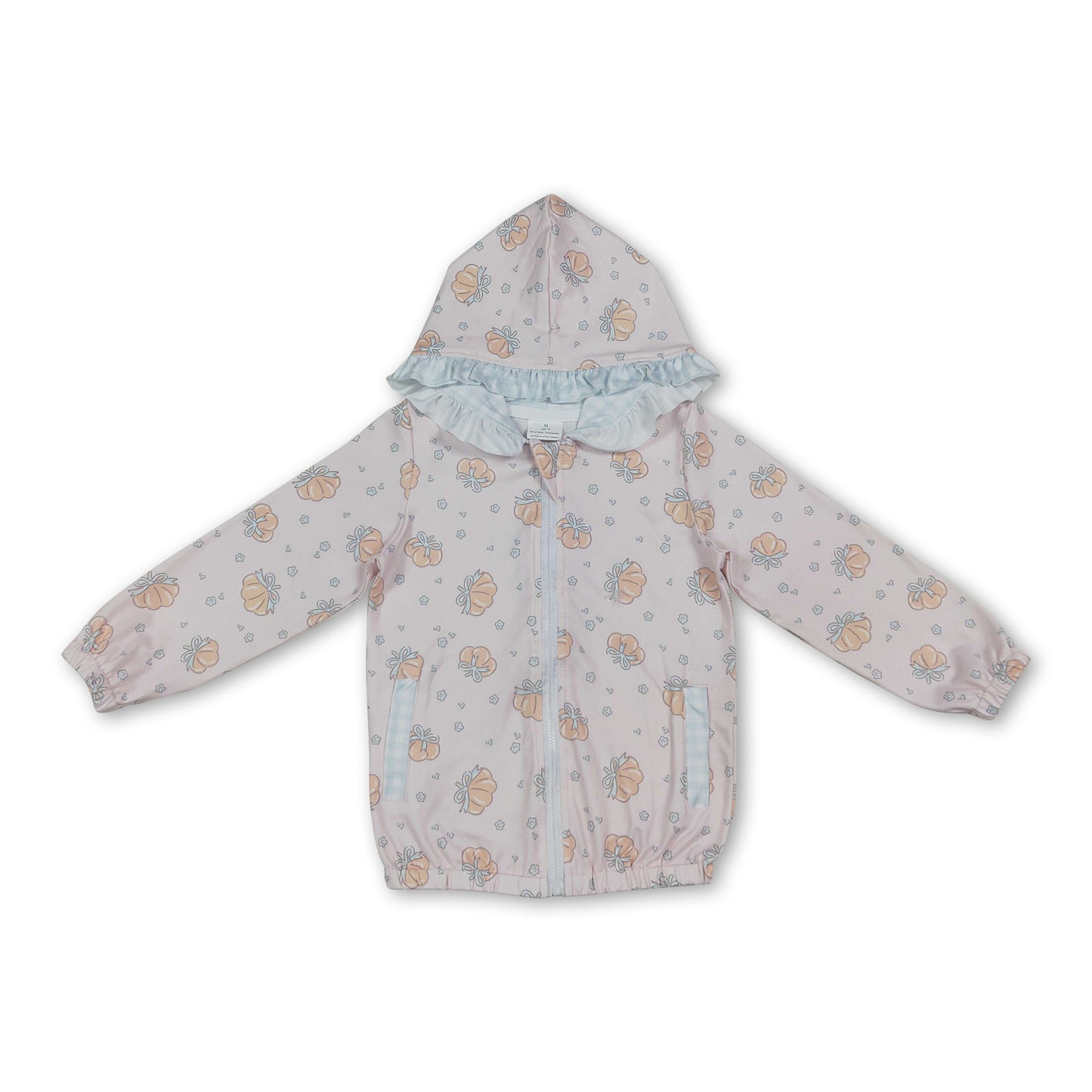 Long sleeves pumpkin bow ruffle girls fall hooded jacket