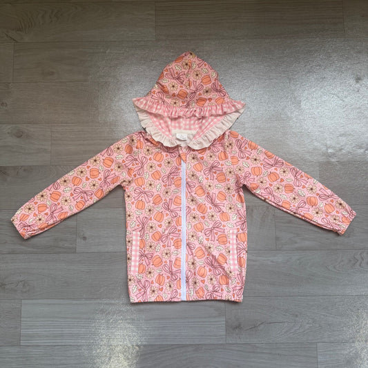 Floral pumpkin bow  ruffle girls fall hooded jacket