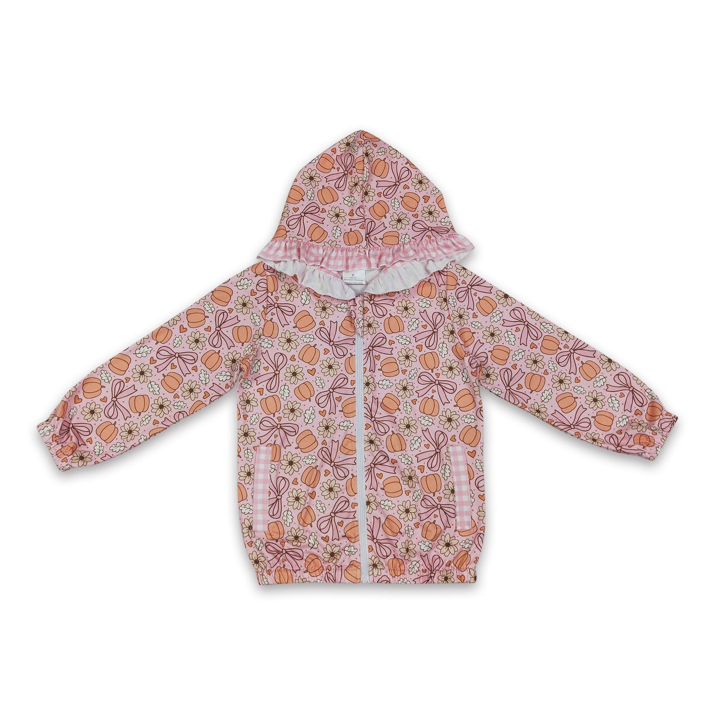 Floral pumpkin bow  ruffle girls fall hooded jacket