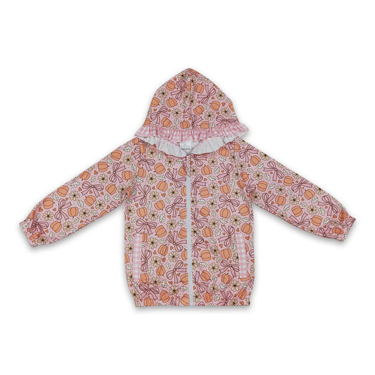Floral pumpkin bow  ruffle girls fall hooded jacket