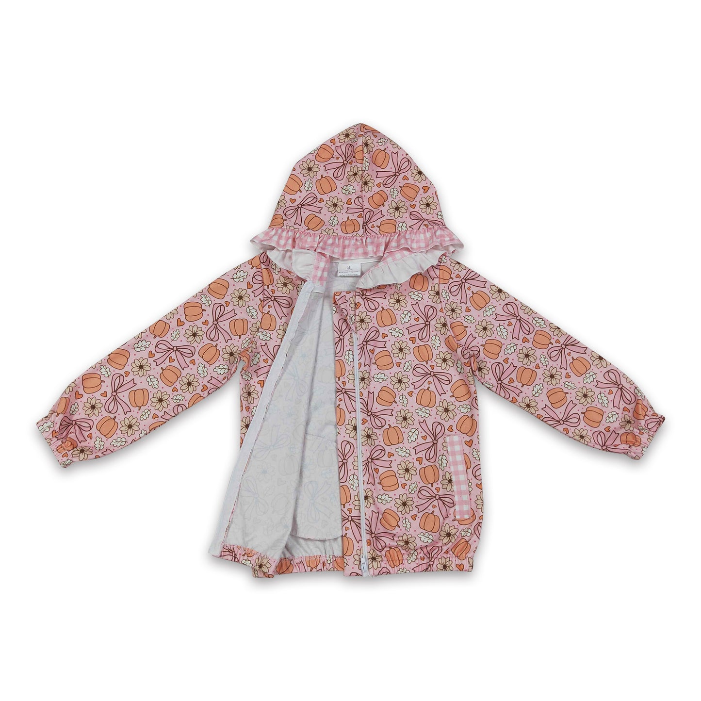 Floral pumpkin bow  ruffle girls fall hooded jacket