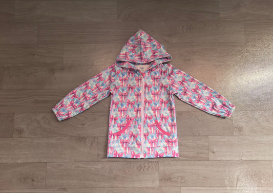 Long sleeves pink bow pocket girls zipper hooded jacket