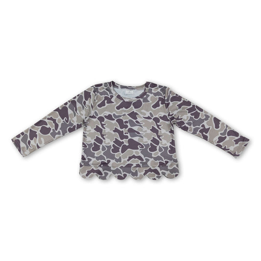Long sleeves camo scallop kids girls top