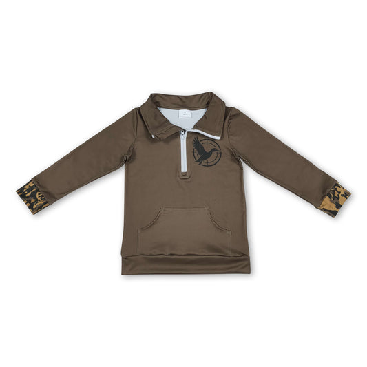 Camo long sleeves duck kids pocket zipper pullover
