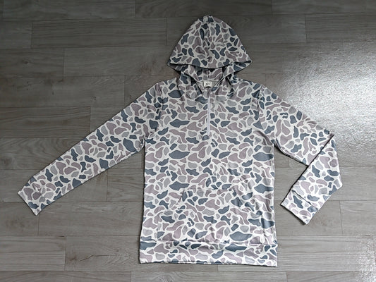 Long sleeves grey camo pocket adult women zipper hoodie
