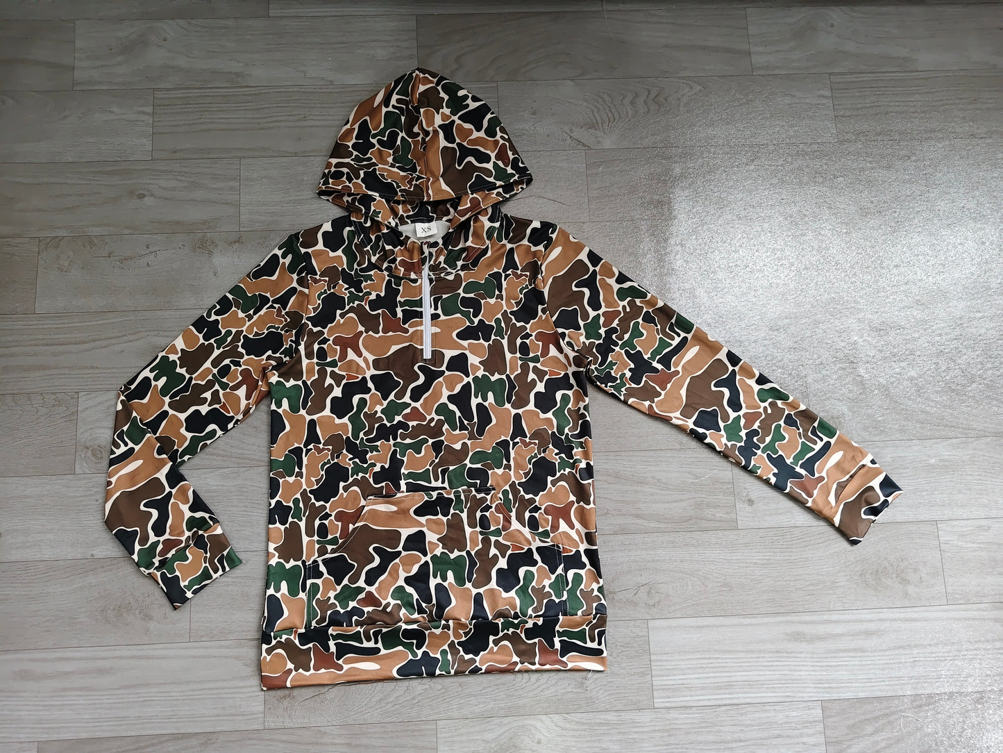 Long sleeves brown camo pocket adult women zipper hoodie