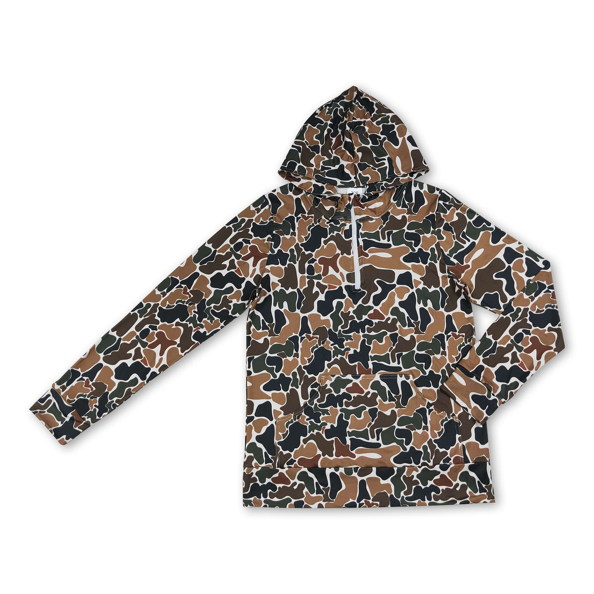 Long sleeves brown camo pocket adult women zipper hoodie