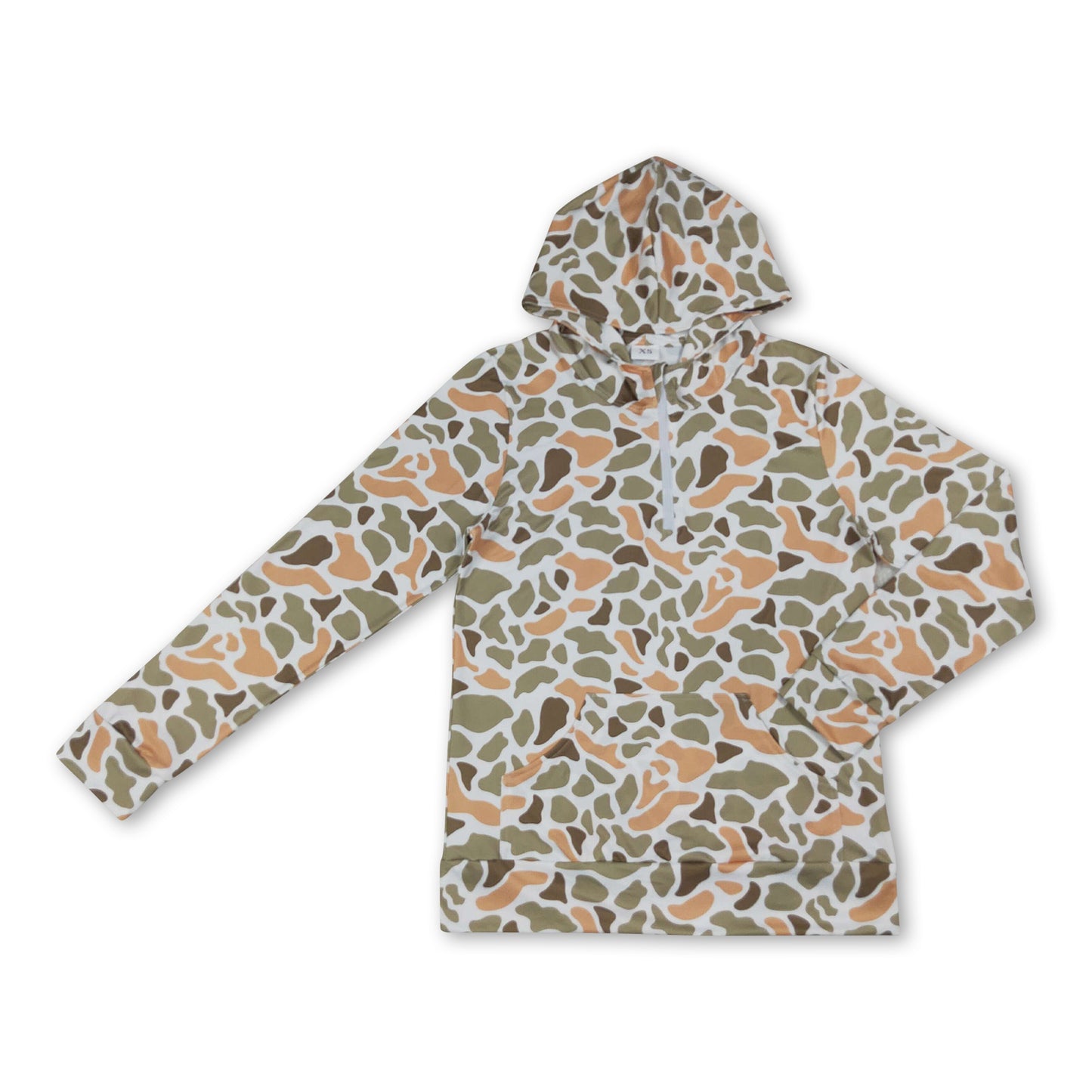 Long sleeves green camo pocket adult women zipper hoodie